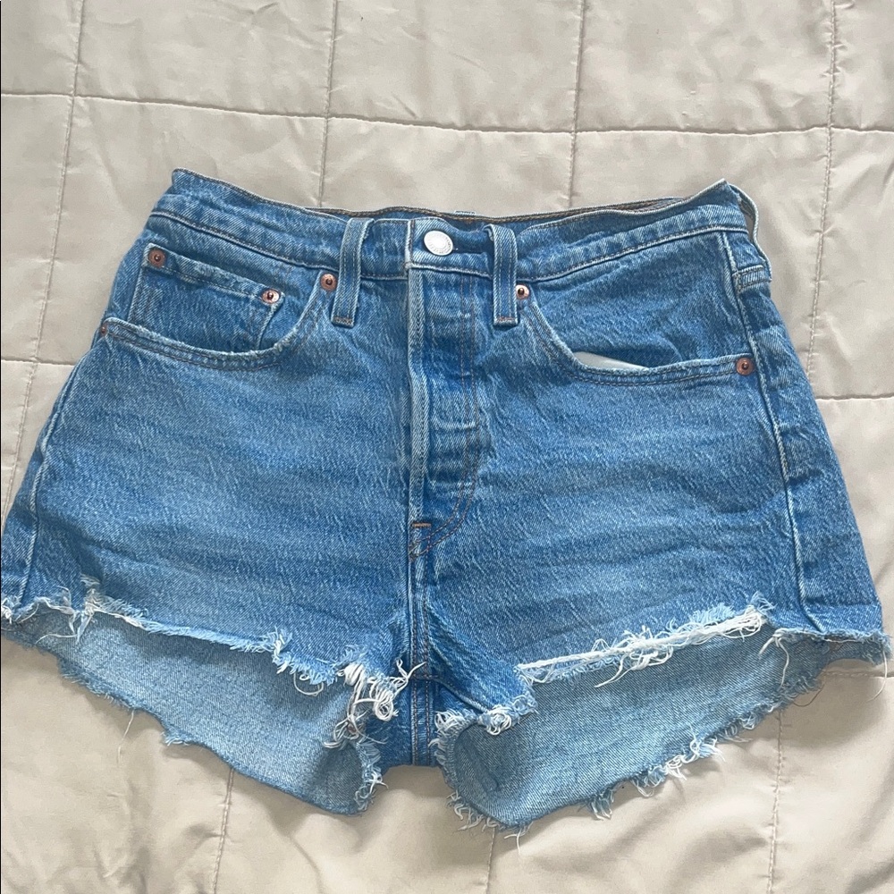 Levi’s 501 Denim High-Rise Distressed Women's Shorts Jean Blue 26